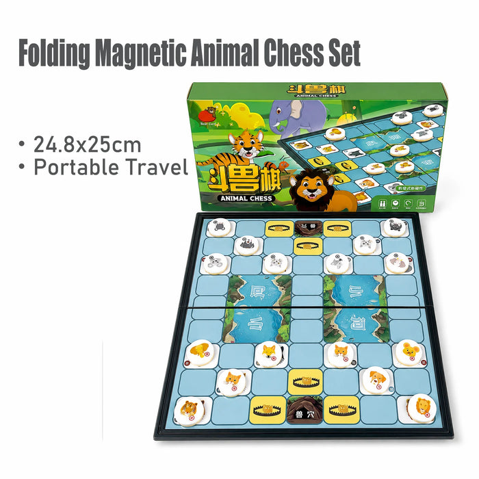 Folding Magnetic Animal Chess Board - 24.8 x 25cm Portable Travel Game for Ages 5+