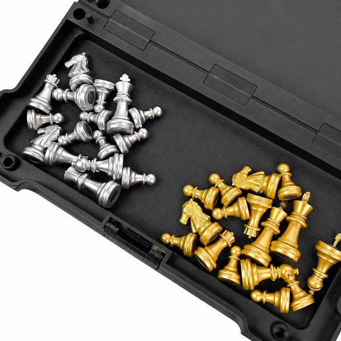 19 x 19cm Folding Magnetic Chess Set — Gold & Silver with Carry Box