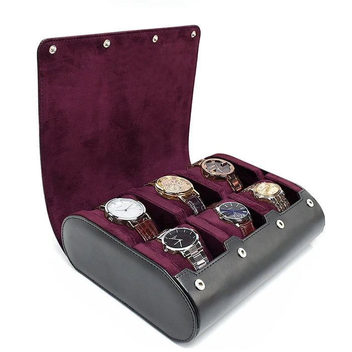 6-Slot PU Leather Watch Travel Case – Roll Organiser for Men & Women