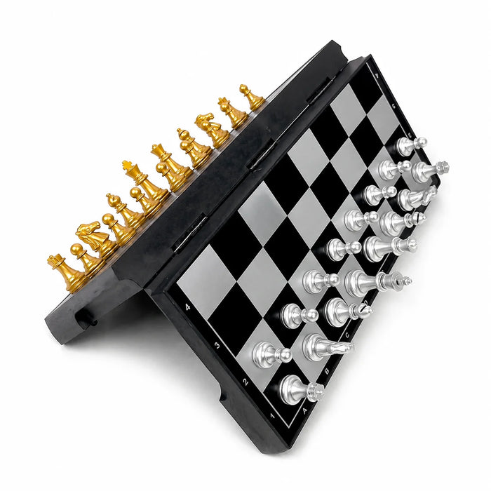 19 x 19cm Folding Magnetic Chess Set — Gold & Silver with Carry Box