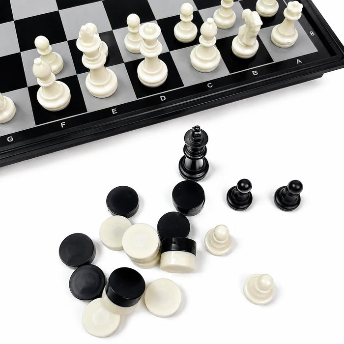 3-in-1 Folding Magnetic Chess, Checkers & Backgammon – 19.1 x 19.7cm Travel Set