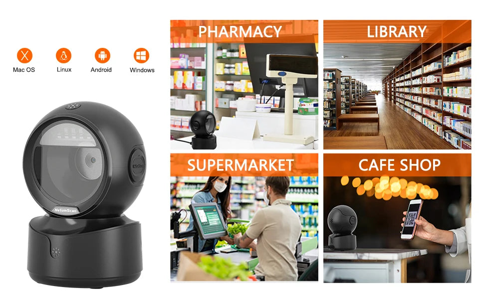 NETUM NT-A5 Desktop 2D QR Barcode Scanner — Hands‑Free USB Omnidirectional Reader
