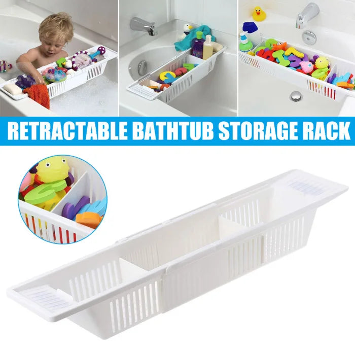 Adjustable Plastic Bathtub Caddy Tray – Retractable Bath Storage Rack
