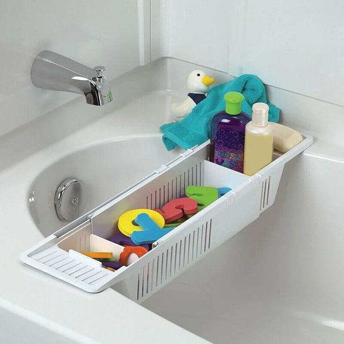 Adjustable Plastic Bathtub Caddy Tray – Retractable Bath Storage Rack