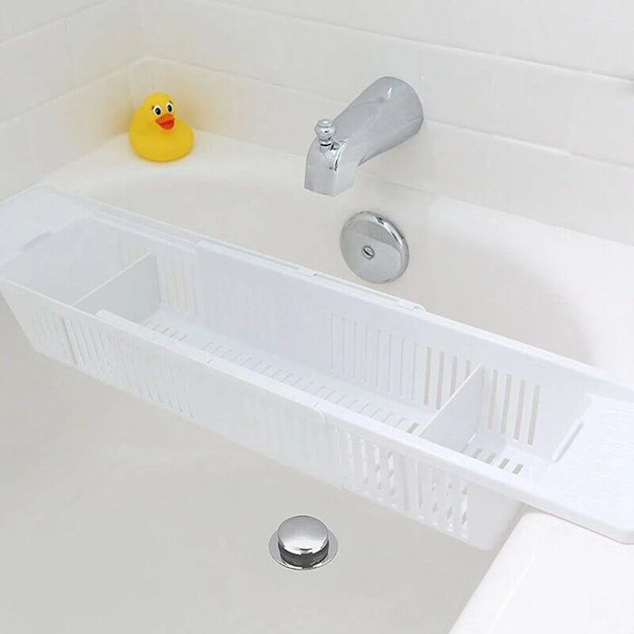 Adjustable Plastic Bathtub Caddy Tray – Retractable Bath Storage Rack
