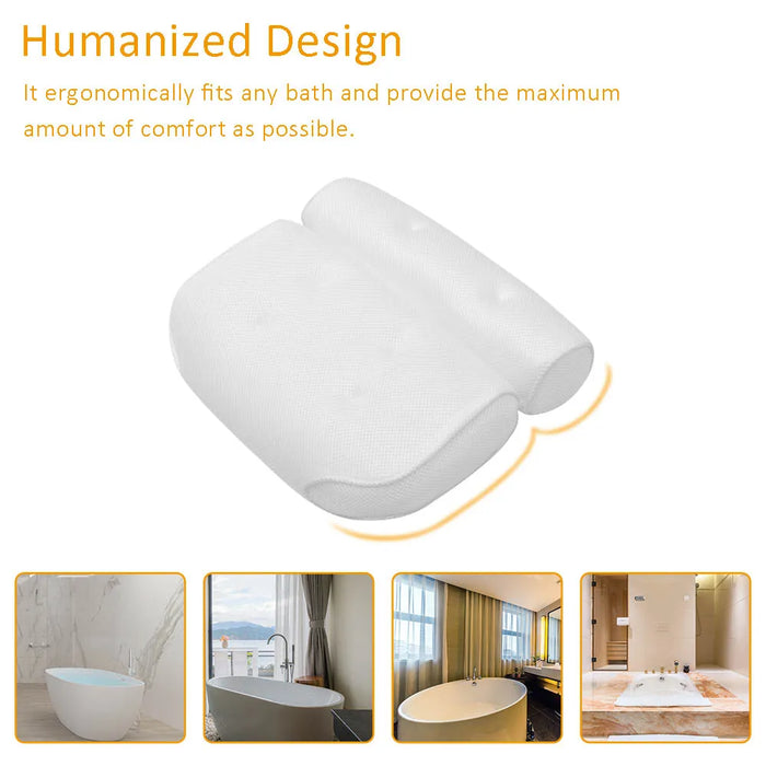 3D Mesh Bath Pillow with Suction Cups — Neck & Back Support for Bath and Spa