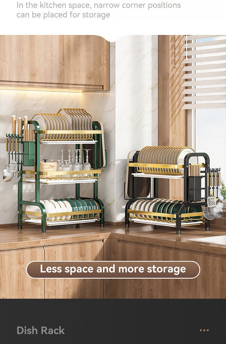 2/3-Tier Stainless Steel Dish Rack with Utensil Holder — Compact Rustproof Countertop Drainer