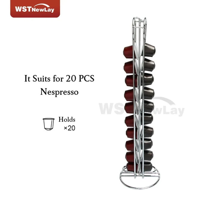 Rotating Nespresso Pod Holder — 20-Capsule Coffee Rack (Gold)