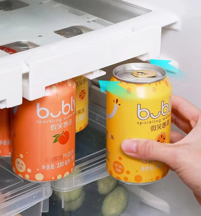 Fridge Hanging Drawer Can Dispenser – Plastic Beverage Rack, Holds 8 Cans (17x28cm)