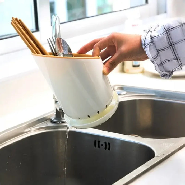 Chopstick Holder with Drain Tray — Tableware Storage Rack, Plastic Kitchen Organiser