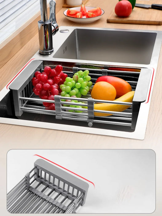 Adjustable Stainless Steel Extension Sink Rack — Foldable Dish & Fruit Drainer