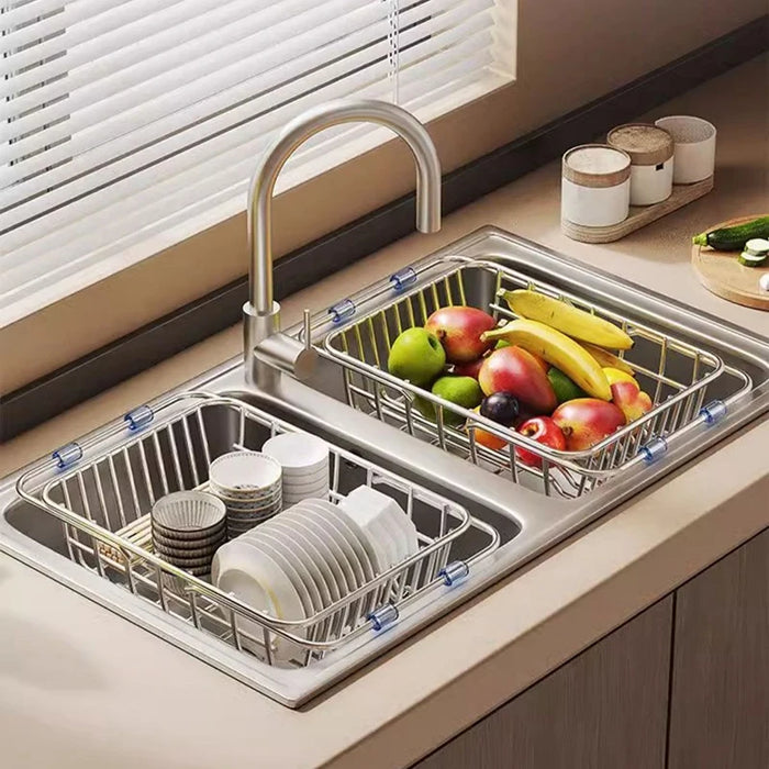 Telescopic Stainless Steel Sink Drainer Basket – Dish Rack Organiser