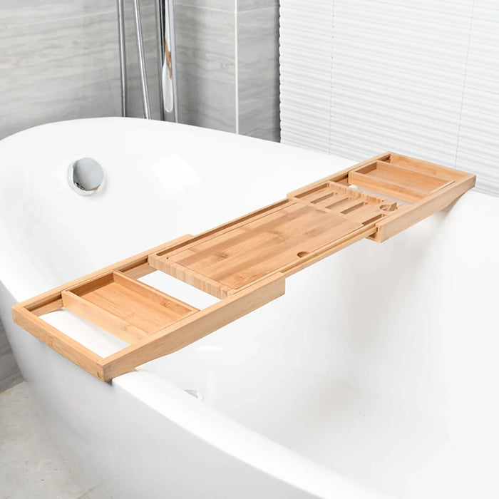 Expandable Luxury Wooden Bathtub Caddy Tray — 60–87cm Adjustable Soap & Tablet Holder