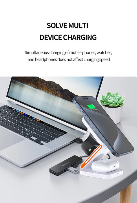 3‑in‑1 Foldable Magnetic Fast Wireless Charger Stand for iPhone 12–17, Apple Watch & AirPods