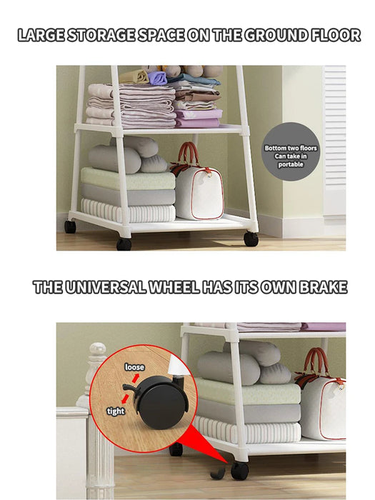Floor-Mounted Folding Clothes Rack — Triangular Double-Rail Hanger