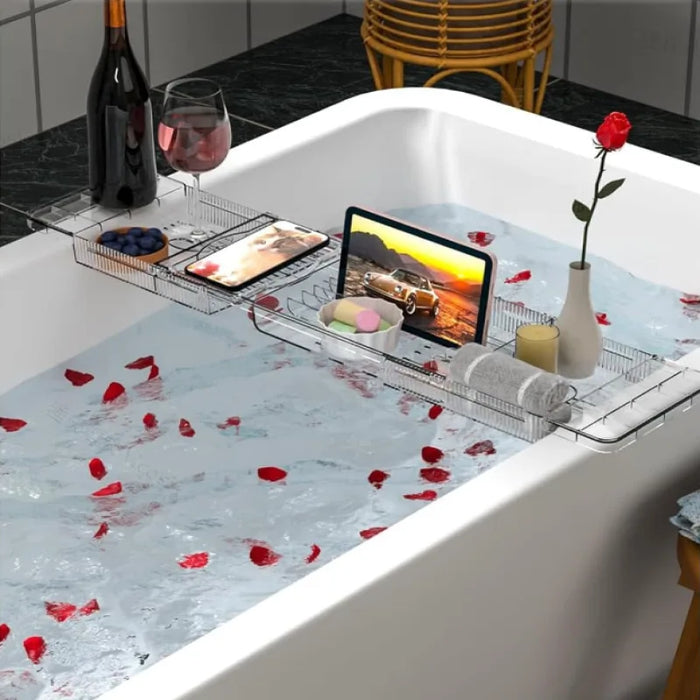 Extendable PET Bathtub Tray & Bathroom Storage Shelf — Adjustable Shower Caddy Organiser