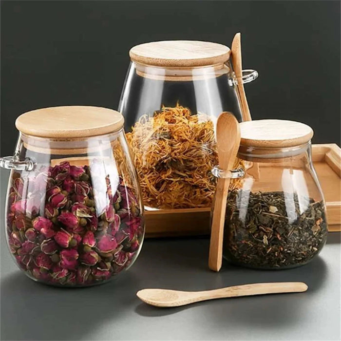 Airtight Glass Storage Jar with Bamboo Lid — 350 / 600 / 1000ml