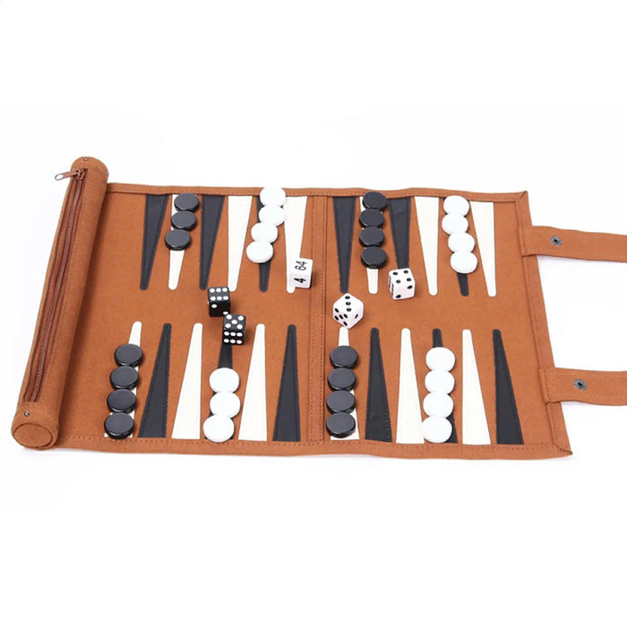 Roll-Up Backgammon Travel Set – Portable Classic Board Game for Family & Friends