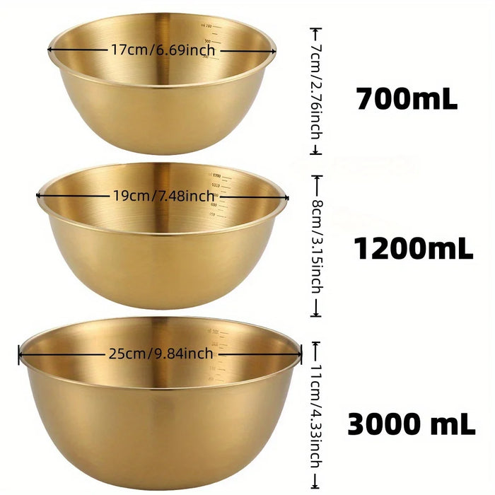 3pc Stainless Steel Mixing Bowls — Oven & Dishwasher Safe with Measurement Marks