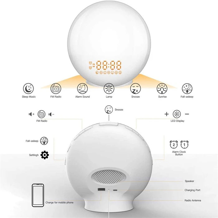Wake-Up Light Alarm Clock with Sunrise/Sunset Simulation, Dual Alarms, FM Radio & Natural Sounds