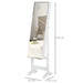 Lockable Freestanding Jewellery Armoire with Adjustable Full-Length Mirror — White
