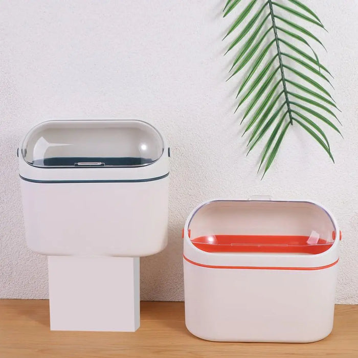 Mini Desktop Compost Bin – Hanging Countertop Rubbish Bucket (Orange / Navy)