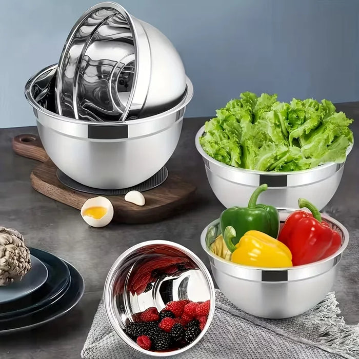 5-piece Stainless Steel Nesting Bowl Set with Sealing Lids — Mixing, Serving & Storage