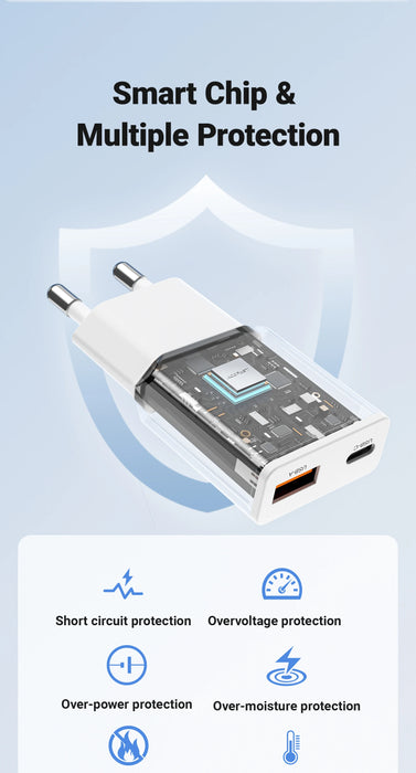 ACEFAST 30W GaN USB-C Fast Charger (EU Plug) – USB-C + USB-A PD/QC Travel Adapter