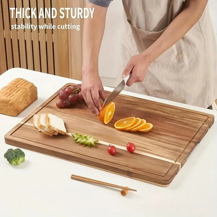 Beech Walnut Wooden Cutting Board - Rectangle Chopping & Butcher Block for Cheese & Meat