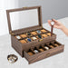 24-Slot Watch Box — Brown PU & Wood Display Case with Glass Lid