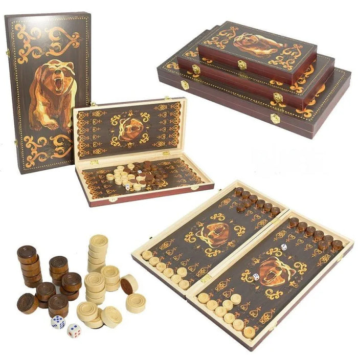 Foldable Wooden Backgammon Set – Portable Board with 30 Pieces (29/39/49cm)