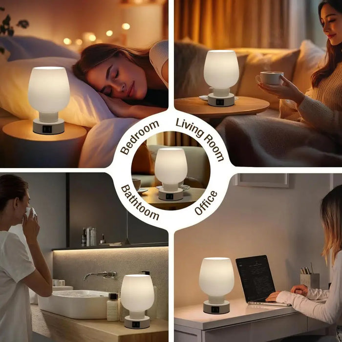Moderne Touch Control LED Bureaulamp - Dimmen, Flikkervrij, Witte Glazen Kap Nachtlampje - Perfect voor Gemakkelijke Bedverlichting