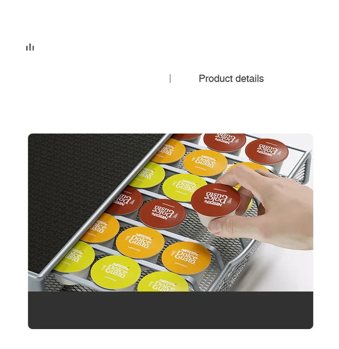 Metal Coffee Capsule Drawer Rack – 36-Capsule Desktop Storage Shelf