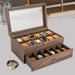 24-Slot Watch Box — Brown PU & Wood Display Case with Glass Lid