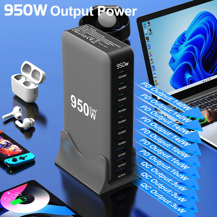 950W GaN USB‑C Multiport Charger — PD3.0/PPS, Fast Charging for Laptop & Phone