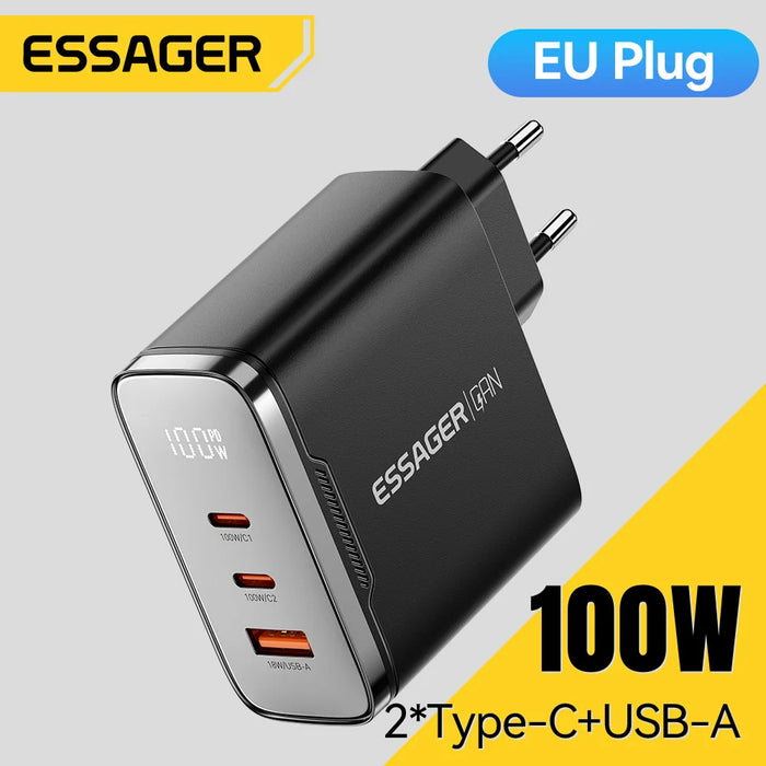 100W GaN USB-C Charger with Digital Display — PD 3.2 & QC 4.0, USB-A + 2×USB-C