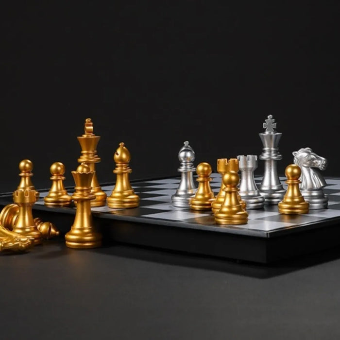 Magnetic Folding Chess Set — 25cm or 32cm, Gold & Silver Plastic Travel Board