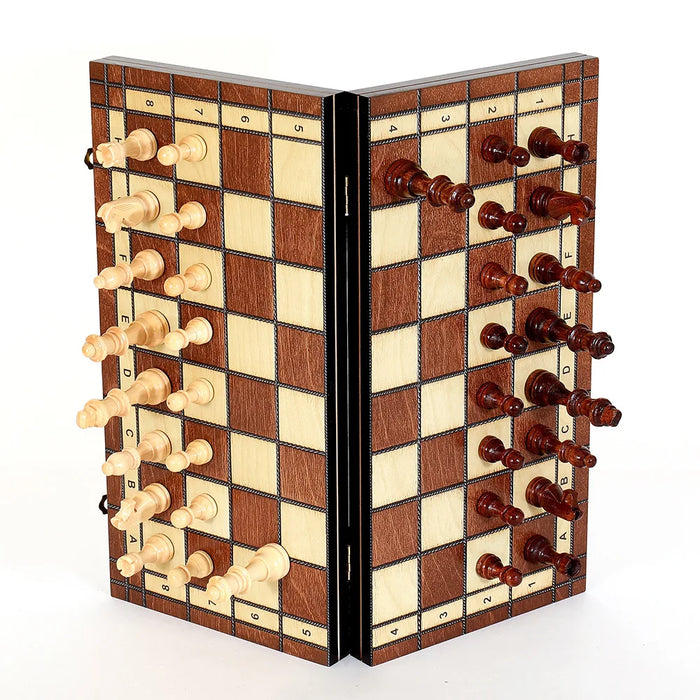 Magnetic Wooden Chess, Checkers & Backgammon Set — Foldable Travel Board with Extra Queens