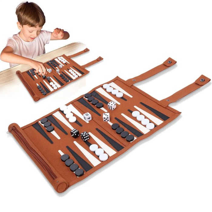 Roll-Up Backgammon Travel Set – Portable Classic Board Game for Family & Friends