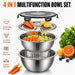 4-in-1 Stainless Steel Mixing Bowl Set – Grater Lid, Colander & Airtight Cover (Stovetop Safe)