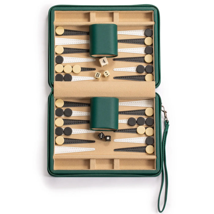 Travel Chess & Backgammon Set with Acrylic Pieces in Leather Case, 25 x 19 x 6 cm