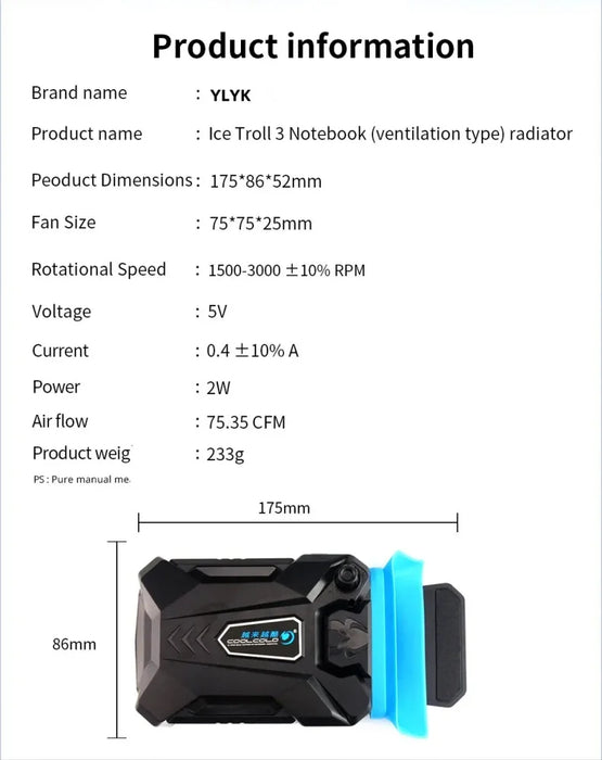 Portable Vacuum USB Laptop Cooler — External Extracting Fan for 15–17 inch Notebooks
