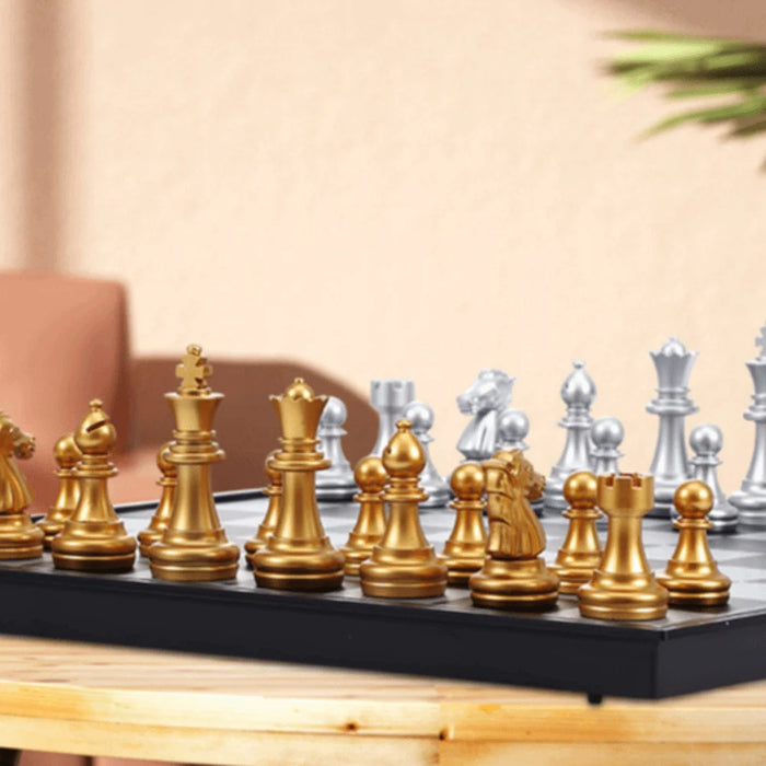 Magnetic Folding Chess Set — 25cm or 32cm, Gold & Silver Plastic Travel Board