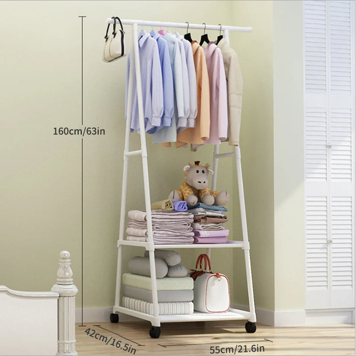 Floor-Mounted Folding Clothes Rack — Triangular Double-Rail Hanger