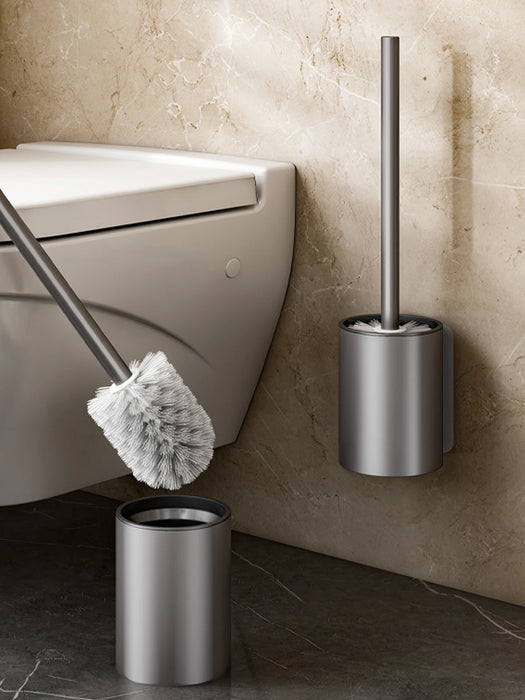 Long‑Handle Aluminium Toilet Brush with Wall‑Mounted Holder — White, Grey or Black