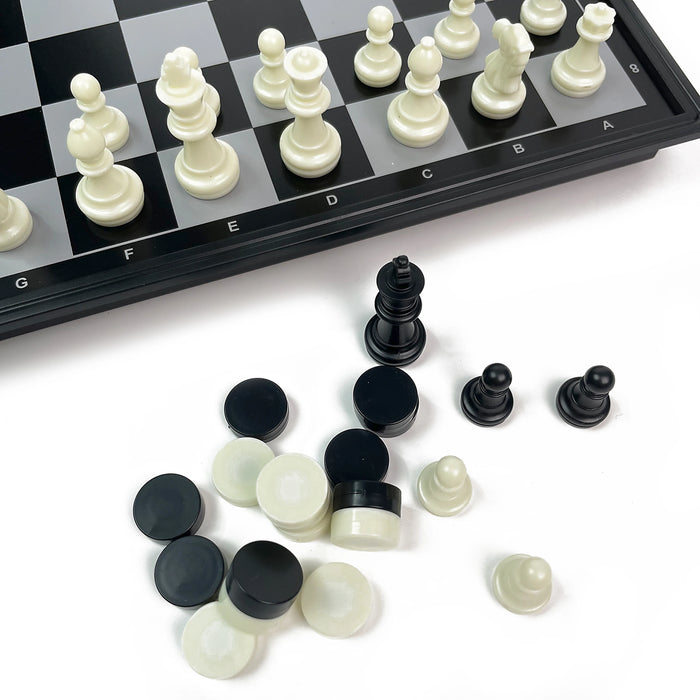 3-in-1 Foldable Magnetic Chess, Checkers & Backgammon Portable Plastic Board