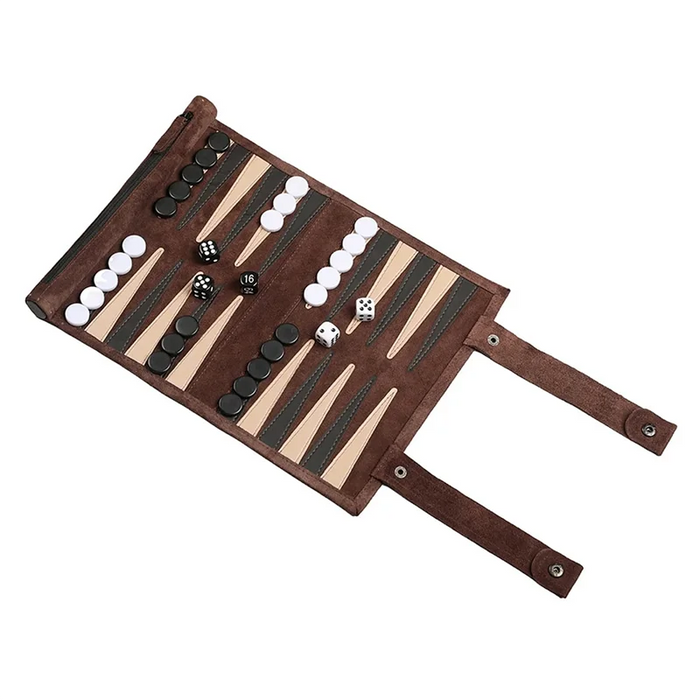 Travel Chess & Backgammon Set — Roll-Up Board with Stones & Dice