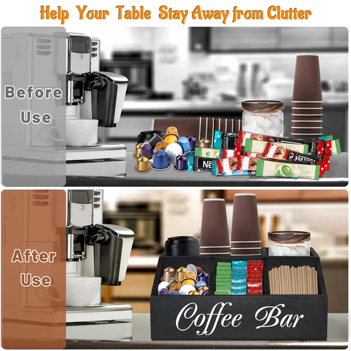 Wooden Coffee Bar Storage Basket – Rustic Farmhouse Counter Organiser