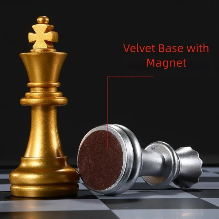 Magnetic Folding Chess Set — 25cm or 32cm, Gold & Silver Plastic Travel Board