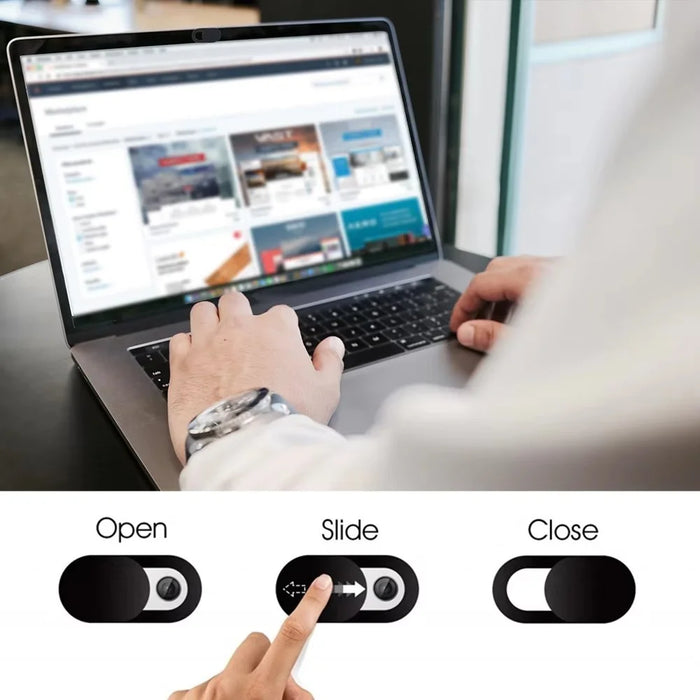 Webcam Privacy Cover — Slim Slide Shutter, 1/3/15 Pack (Black or White)